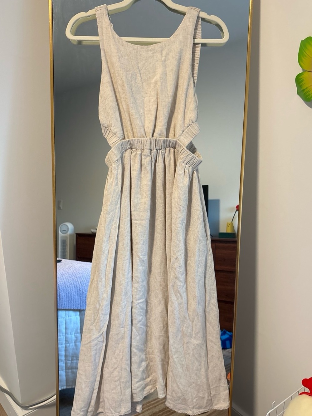 Modern Citizen Cream Linen A-Line Dress with Elastic Waist